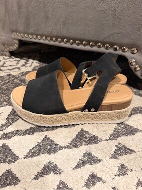 Women's Black Espadrille Platform Sandals